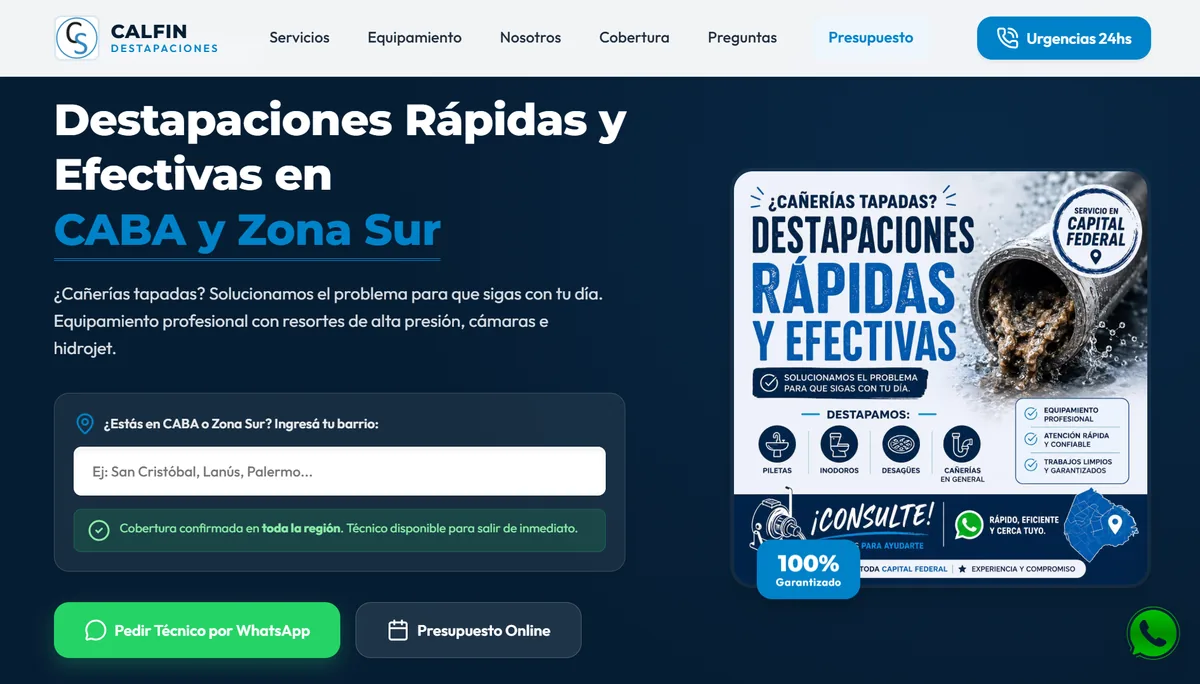 Calfin Destapaciones, urgencias 24 horas en CABA y Gran Buenos Aires